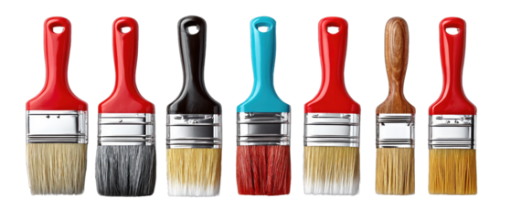 Artistic Array: An organized collection of various paintbrushes, each a symbol of artistry and craftsmanship, arranged in a photorealistic studio setup. 