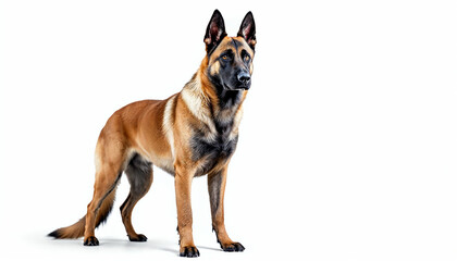 Obraz premium Majestic Belgian Malinois stands alert against clean white studio background. 