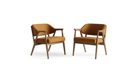Obraz premium Two Armchairs with Wooden Frames and Yellow Upholstery