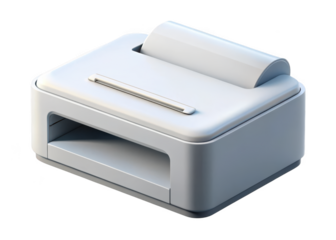 Modern white receipt printer or cash register with paper roll isolated on transparent background
