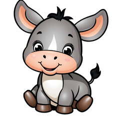 Cute Cartoon Donkey Sitting and Smiling – Farm Animal Clipart