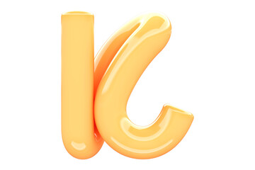 Glossy 3D letter K. Bold cartoon alphabet with candy colors. High quality 3D rendering for digital art & design.