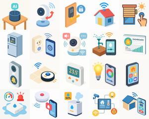 Isometric Detailed Smart Home Automation System Device Element Collection
