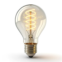 An Edison bulb illuminates symbolizing bright ideas with a warm glow on white