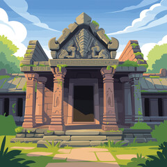 Temples religion, Traditional wooden Thai temple architecture with an ancient stone roof in a serene garden