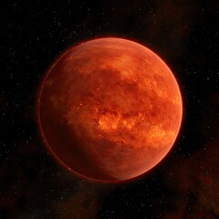 Obraz premium A digital rendering depicts a fiery, orange planet against a dark, star-speckled backdrop. The planet's surface shows swirling textures and a glowing, intense heat