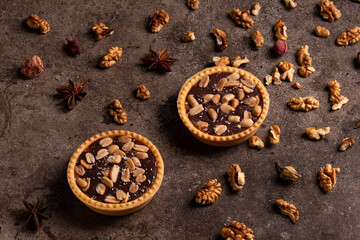 Delicious composition with two chocolate tarts
