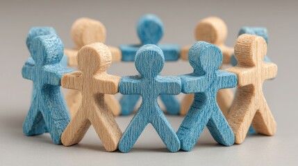 Collective group of wooden people illustrating business expansion and structured growth in a creative conceptual design