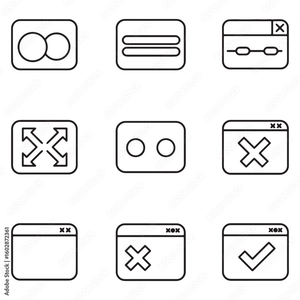 Poster simple outline icon set illustrating user interface elements and action buttons
