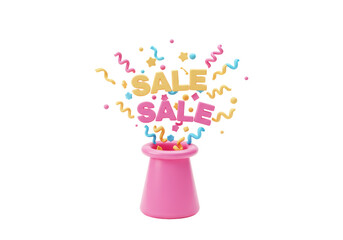 Isolated Pink Top Hat with 'SALE' and Confetti Explosion