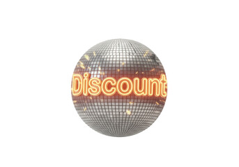 Isolated 3D Render of a Neon 'Discount' Disco Ball
