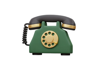 Isolated Vintage Green Rotary Phone with Gold Details