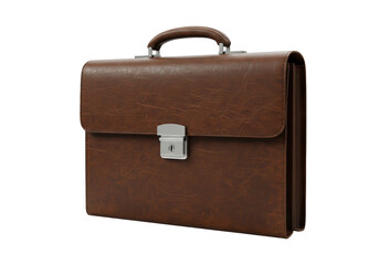 Isolated Brown Leather Briefcase with Silver Clasp for Business and Professional Use