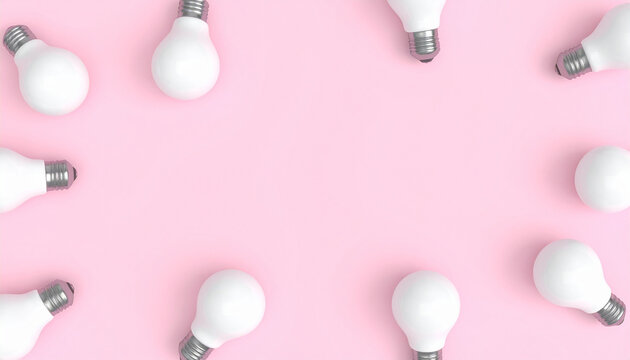 A glowing light bulb surrounded by multiple bulbs on a solid color background symbolizing innovatio
