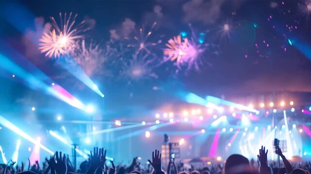 Espect&aacute;culo Nocturno con Luces y Multitud en Concierto al Aire Libre