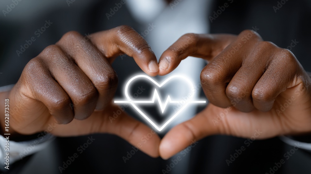 Poster individual holding a heart symbolizing connection and compassion in business unity and pulse within 