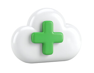 Fototapeta premium Green Plus on White Cloud 3D Render