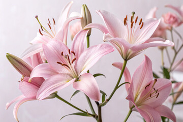 Fototapeta premium Delicate pink lily flowers floral arrangement delicate petals