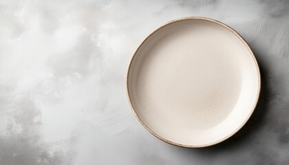 Elegant Handmade Ceramic Plate With Beige Sand Grain Design And White Top View - Trendy Circle Stoneware Dish Plate.