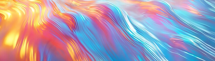 Abstract colorful wave pattern with flowing lines and smooth gradient hues in vibrant shades of orange, pink, and blue