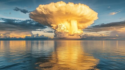 Golden storm cloud over calm water