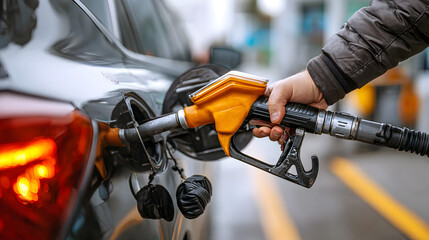 Remplissage de carburant diesel dans une station-service en milieu urbain pendant une journée ensoleillée