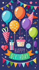Naklejka premium Happy birthday celebration with colorful balloons gifts and party decorations