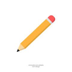 Flat Pencil Icon, Minimalist Design Symbol for Writing and Creativity