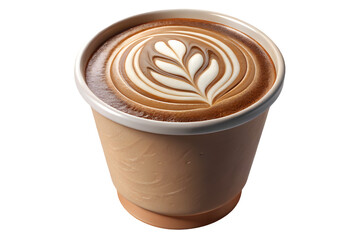 Delicious latte coffee with beautiful foam art in a disposable cup