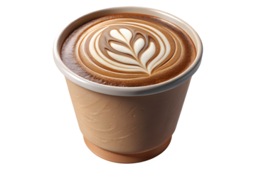 Delicious latte coffee with beautiful foam art in a disposable cup