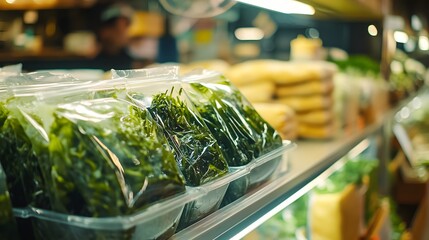 Packaged Fresh Seaweed for Sale at a Farmer's Market