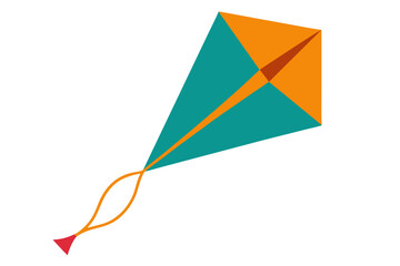 Colorful flat design kite flying in the sky against a white background