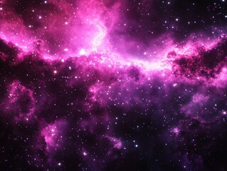 Fototapeta premium Beautiful cosmic scene with bright pink nebula and starry sky.