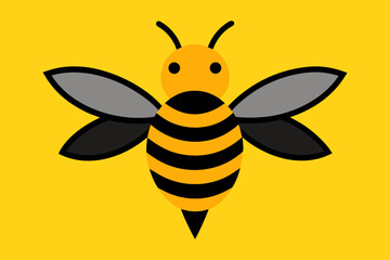 Cartoon bee design simple minimalist illustration on bright yellow background