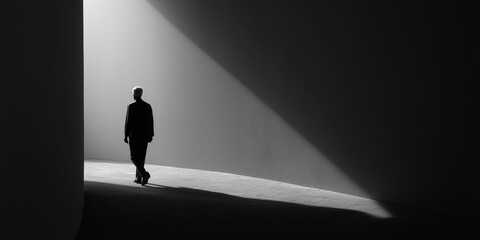black and white minimalist photo with a black and white background, silhouette of a man