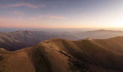 Aerial view on autumn Carpathian mountains in Ukraine. Landscape photography