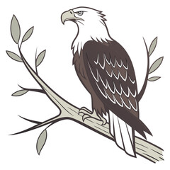 eagle on a branch white background vector illustration coloring page