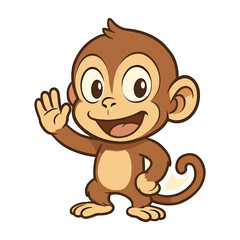 Obraz premium Cartoon monkey cheerfully waves, rendered with clean lines