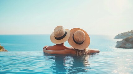 People enjoying vacation by poolside