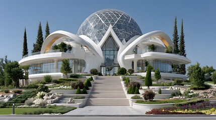 Obraz premium Contemporary glass dome residence with landscaping high resolution photo