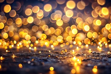 A captivating abstract background filled with shimmering golden bokeh lights and sparkling highlights, creating a magical and festive atmosphere