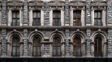 Obraz premium Historic European building facade with classic windows and stone details. 