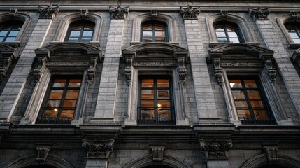 Obraz premium Historic European building facade with classic windows and stone details. 