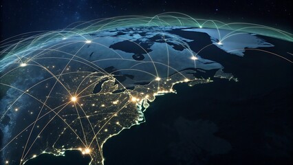 Global Network Connections Across Earth At Night globe space