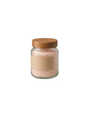 Elegant Glass Jar Filled with Pink Himalayan Bath Salt on Black Background