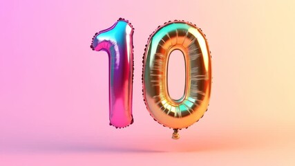 Celebrate a Tenth Anniversary with Floating Number Balloons in a Pink and Orange Gradient - Powered by Adobe