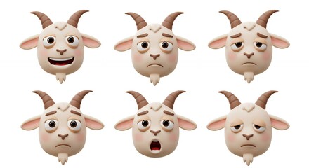 Cartoon goat heads expressions collection