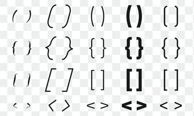 Brackets flat line icons. Brace vector illustrations. Thin signs of typography symbols.