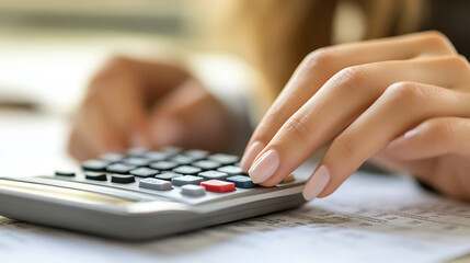 Calculator use finance accounting calculation business woman hands office adding machine financial data tax