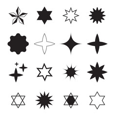 Black and white star icons and a bold abstract pattern with geometric shapes and a minimalist style. 